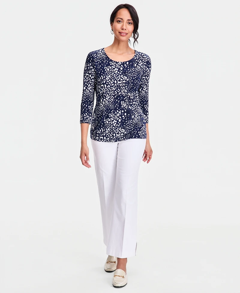 Jm Collection Women's Printed 3/4 Sleeve Scoop-Neck Jacquard Top, Macy's Exclusive