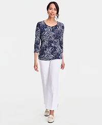 Jm Collection Women's Printed 3/4 Sleeve Scoop-Neck Jacquard Top, Macy's Exclusive