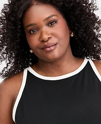 On 34th Trendy Plus Contrast-Trim High-Neck Sleeveless Midi Dress, Macy's Exclusive