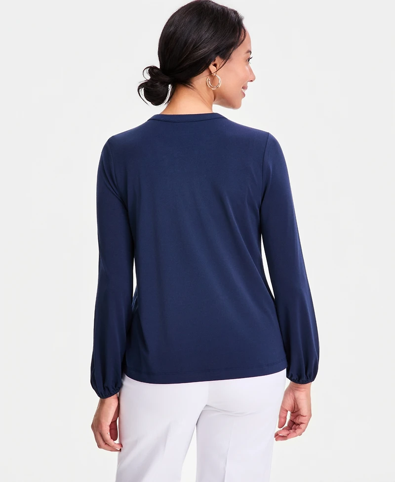 Jm Collection Women's Long-Sleeve Crepe Embellished-Neck Top, Macy's Exclusive