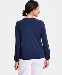 Jm Collection Women's Long-Sleeve Crepe Embellished-Neck Top, Macy's Exclusive