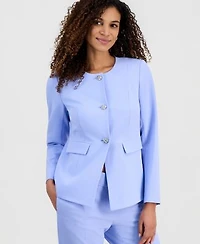 Kasper Womens Stretch Crepe Three Button Waist Seamed Jacket Ava Straight Leg Pant