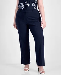 Tahari Asl Plus Bird Eye Press-Pleat Straight-Leg Pants