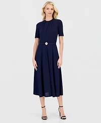 Anne Klein Women's Twist-Neck Flared Midi Dress