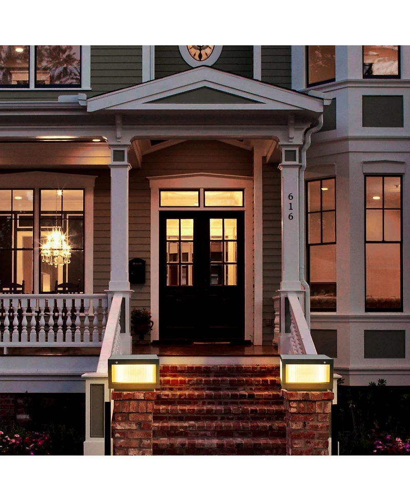 Flynama 12" Black Solar Powered Led Post Cap Light, Modern Outdoor Led Fence Light for Pathways, Decks, and Patios (2-Pack