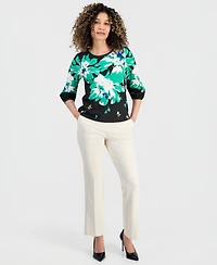 Jones New York Petite Printed Puffed 3/4-Sleeve Top