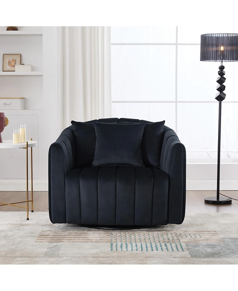Streamdale Furniture Upholstered 360° Swivel Accent Barrel Chair and Half Cozy Sofa with 3 Pillows, Black