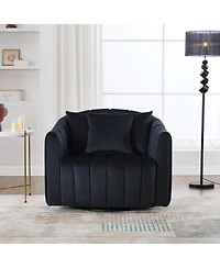 Streamdale Furniture Upholstered 360° Swivel Accent Barrel Chair and Half Cozy Sofa with 3 Pillows, Black