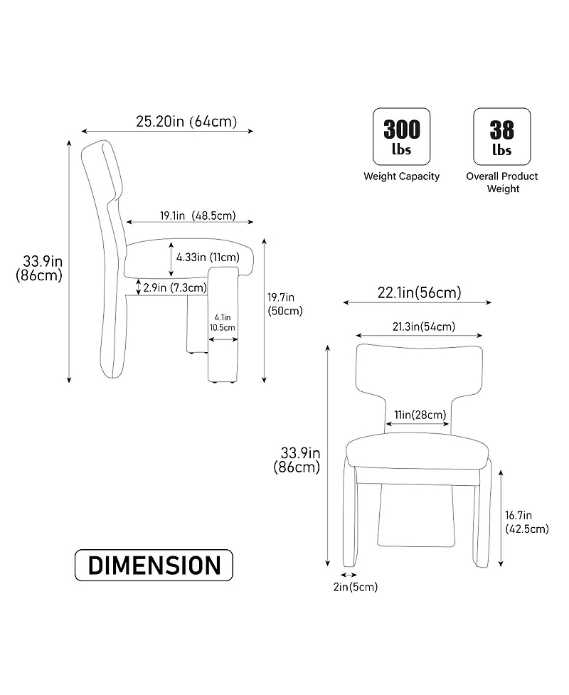 Streamdale Furniture Modern Chenille Dining Chairs Set of 4, Armless Curved Back Accent Chairs, White/Black