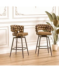 Streamdale Furniture Streamdale 28" Technical Leather Woven Bar Stool Set of 2 (Brown