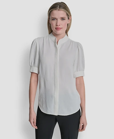 Dkny Women's Bell-sleeve Mandarin Collar Textured Blouse