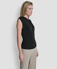 Dkny Women's Asymmetric Neck Cap-Sleeve Knit Top