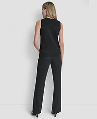Dkny Women's Sleeveless Logo Printed Sweater