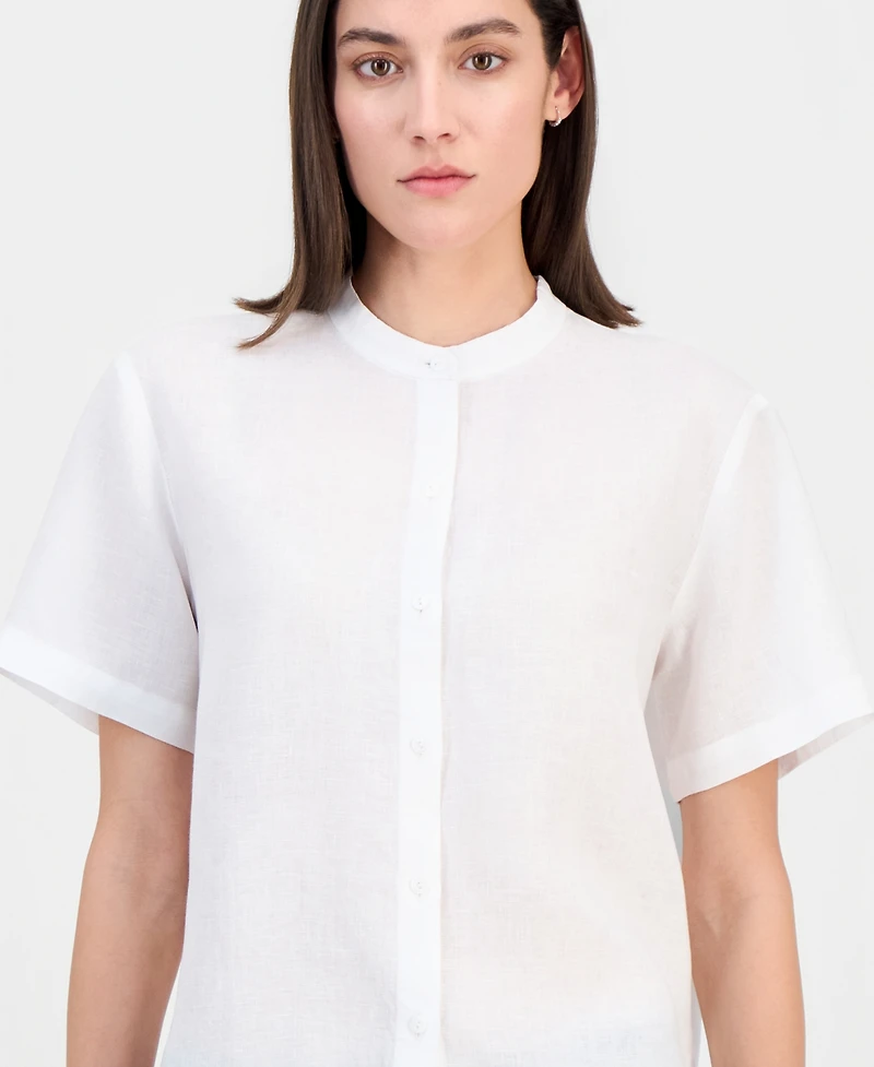Eileen Fisher Women's Linen Mandarin-Collar Shirt