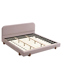 Streamdale Unique Design, Velvet and Solid Wood Legs Upholstered Bed Frame, King