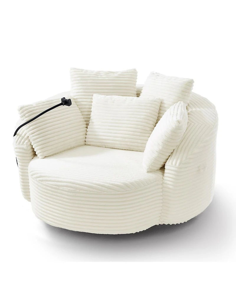 Streamdale Furniture360° Swivel Corduroy Accent Barrel Chair with 5 Pillows & Phone Holder, Black