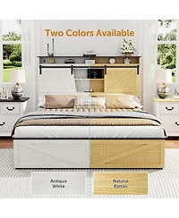 Streamdale Furniture Farmhouse Full Bed Frame w/ Storage Headboard, Drawers, Charging & Led Lights