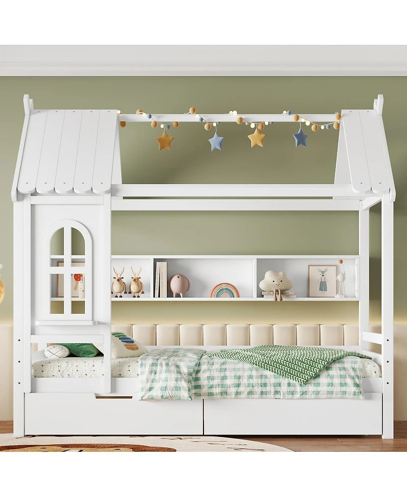 Streamdale Furniture Streamdale Twin House Bed with Storage Drawers and Window, Solid Wood