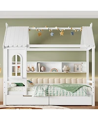 Streamdale Furniture Streamdale Twin House Bed with Storage Drawers and Window, Solid Wood