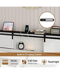 Streamdale Furniture Queen metal bed frame with charging station, no box spring, no noise