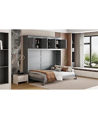 Streamdale Furniture Queen Size Murphy Bed Wall Bed with Top Cabinets & Wine Rack