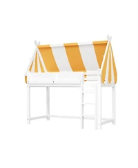 Streamdale Furniture Twin Loft Bed with Canopy, Led Lights & Book Shelf