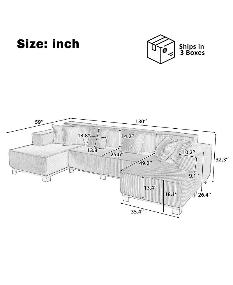 Streamdale Furniture Modern U-Shaped Sectional Sofa with Rgb Led Light Strip