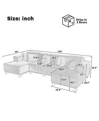 Streamdale Furniture Modern U-Shaped Sectional Sofa with Rgb Led Light Strip
