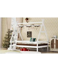 Streamdale Furniture Twin House Platform Bed with Stairs, Solid Wood
