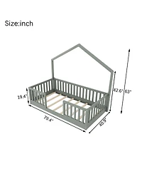 Streamdale Furniture Twin Floor Bed with High Rails, Montessori Wooden Bed with Light, Gray