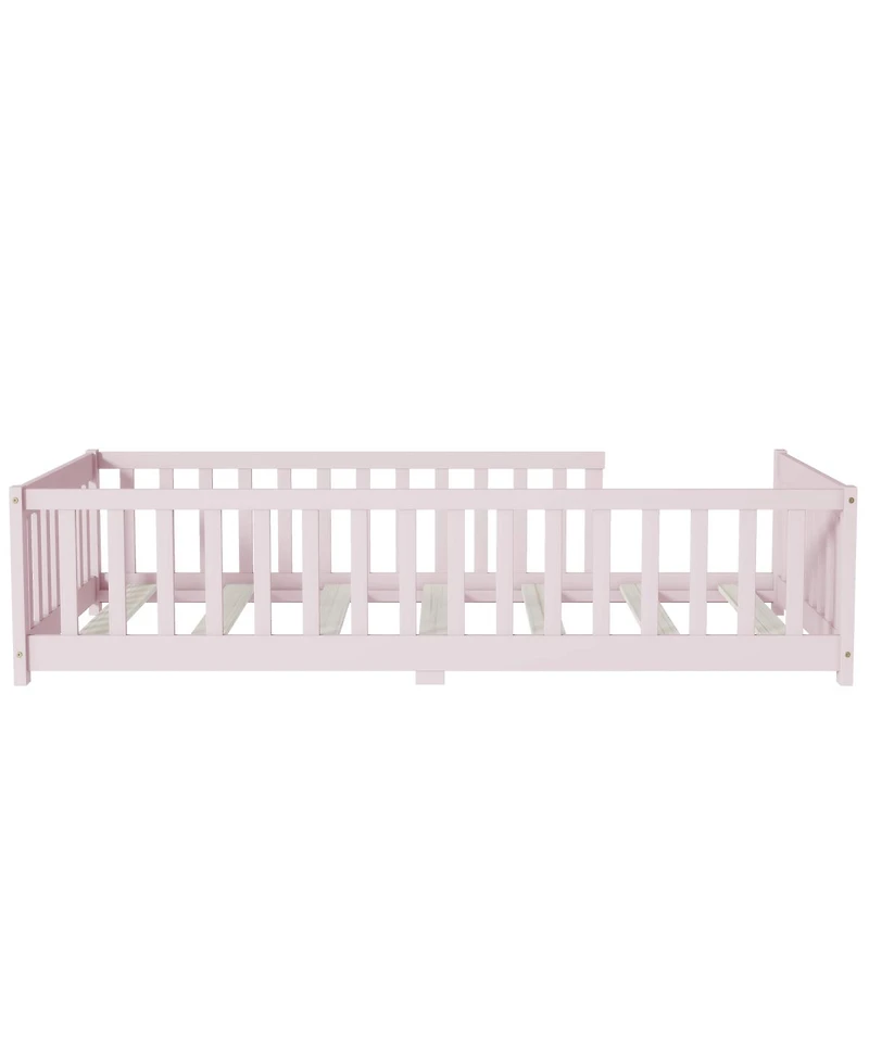 Streamdale Furniture Streamdale Twin Size Floor Bed with Fence, Pink
