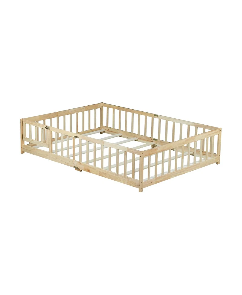 Streamdale Furniture Floor Bed with Fence and Door, Rubber Wood