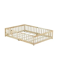 Streamdale Furniture Floor Bed with Fence and Door, Rubber Wood