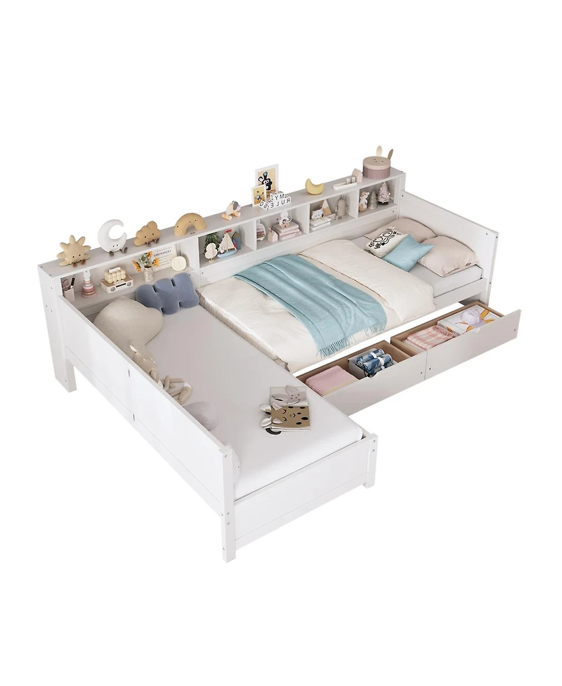 Streamdale Furniture Twin L-Shape Day Bed with Storage Drawers