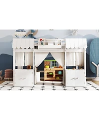 Streamdale Furniture Full Loft Bed with Bookshelf, Curtain, Storage Shelf, Playful Design, White