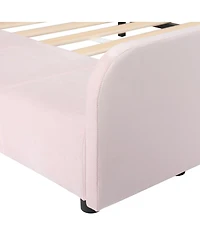 Streamdale Furniture Upholstered Grounded Bed with Bedside Desk & Stool