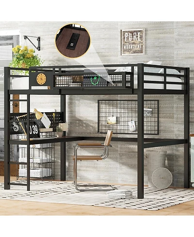 Streamdale Furniture Queen Size Loft Bed Frame with Desk and Storage