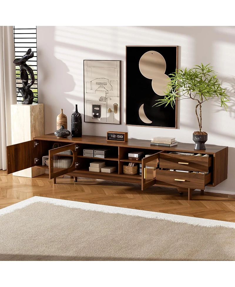 Streamdale Furniture 78" Tv Stand for TVs Up to 85", Modern Cabinet w/Fluted Glass Doors & 2 Drawers