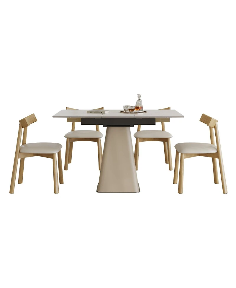 Streamdale Furniture Retractable Rock Slab Dining Table Set, 5-Piece Expandable Table with 4 Chairs