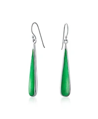 Bling Jewelry Simple Green Agate Stabilized Turquoise Inlay Long Teardrop Dangle Earrings .925 Sterling Silver