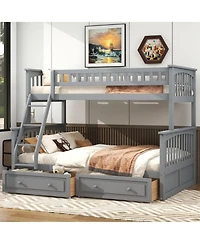 Streamdale Furniture Twin over Full Bunk Bed with Drawers, Convertible Beds, Gray
