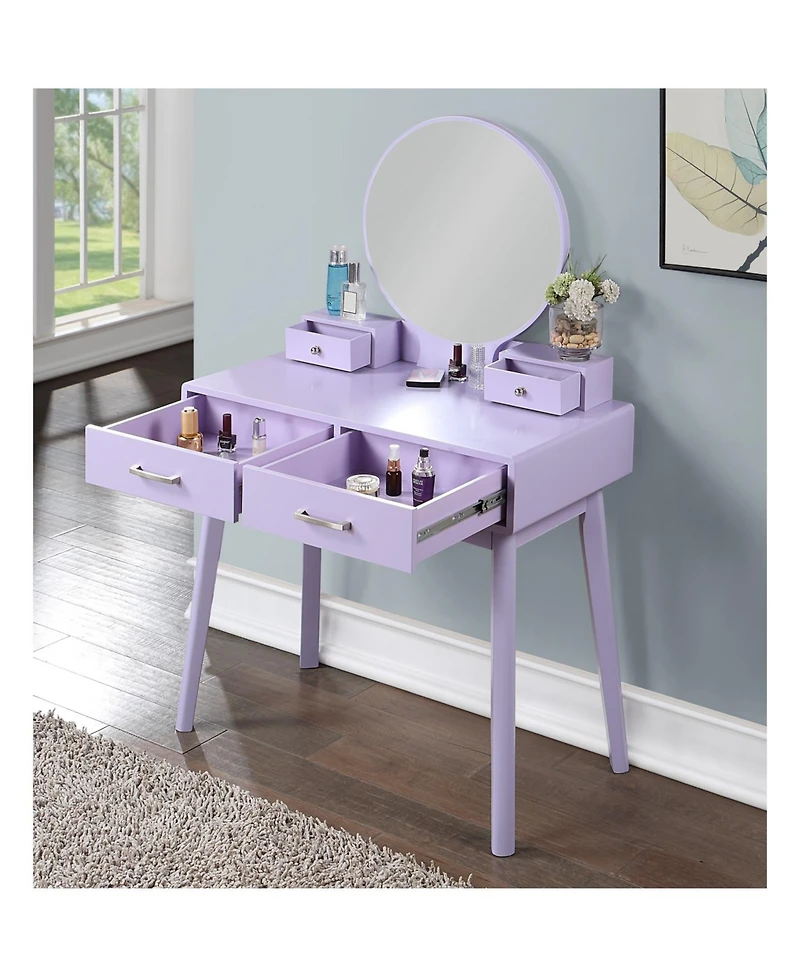 Streamdale Furniture Liannon Contemporary Wood Vanity and Stool Set, Purple