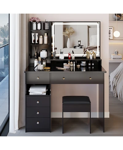 Streamdale Furniture 41" Led Mirror Vanity Table & Stool