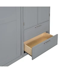 Streamdale Furniture Queen Size Wall Murphy Bed with Cabinet, Shelves & Wardrobe, Gray