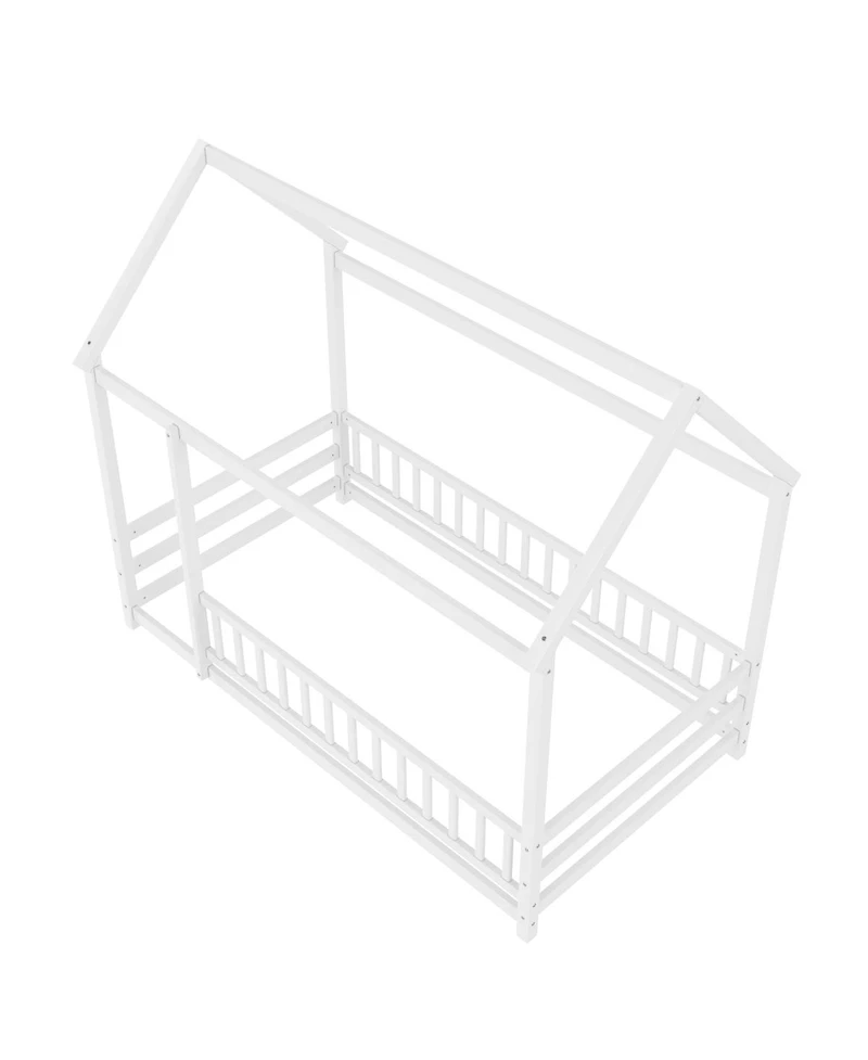 Streamdale Furniture Twin Size Floor Wooden Bed with House Roof Frame