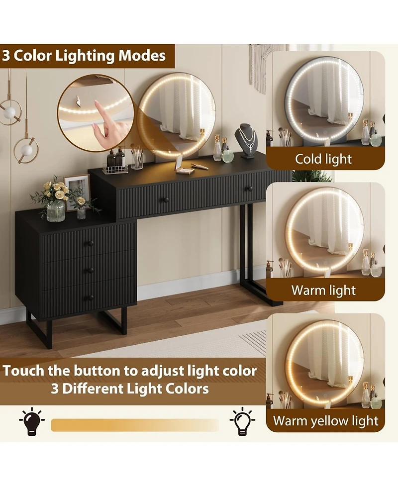 gaomon Vanity Desk with Mirror and Lights, Small Makeup 5 Drawers for Bedroom