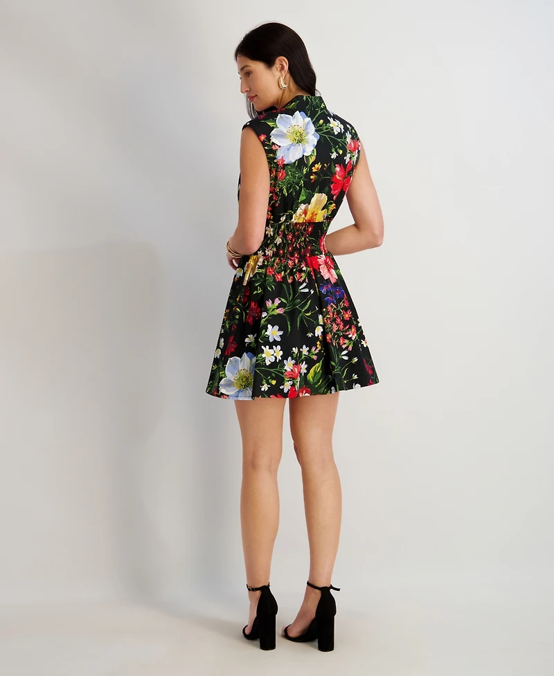 kensie Women's Printed V-Neck Short Dress