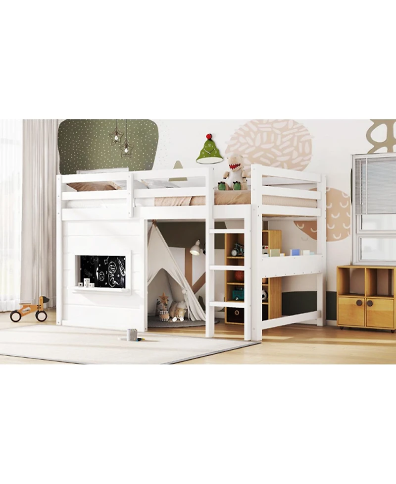 Streamdale Furniture Twin Loft Bed w/ Chalkboard, Bookshelf, Safety Rails