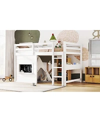 Streamdale Furniture Twin Loft Bed w/ Chalkboard, Bookshelf, Safety Rails