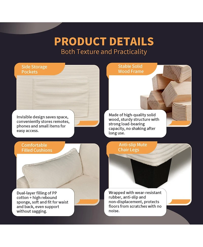 Streamdale Furniture 2-in-1 Convertible Corduroy Sofa Bed, 2-Seater Loveseat Sleeper with Storage